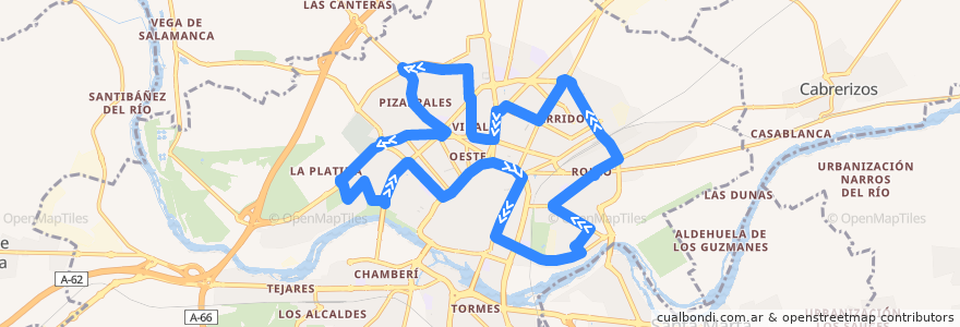 Mapa del recorrido N1 - Servicio nocturno (Ruta norte) de la línea  en Salamanca.