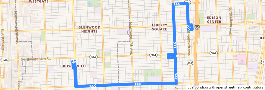 Mapa del recorrido MDT route 46 Liberty City Connection de la línea  en 마이애미데이드 군.