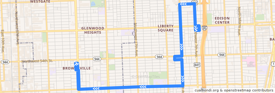 Mapa del recorrido MDT route 46 Liberty City Connection de la línea  en Condado de Miami-Dade.