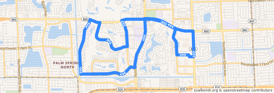 Mapa del recorrido MDT route 286 North Pointe Circulator de la línea  en マイアミ・デイド郡.