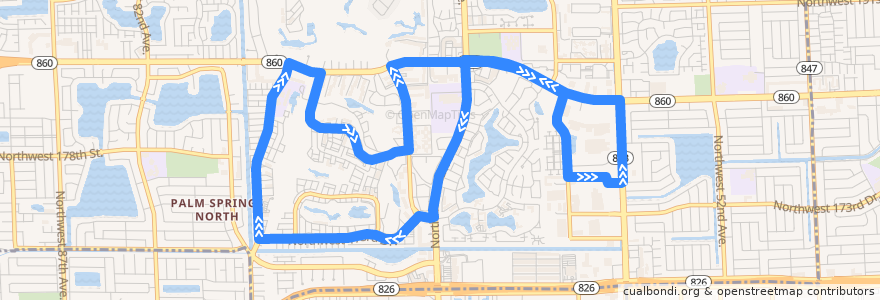 Mapa del recorrido MDT route 286 North Pointe Circulator de la línea  en Miami-Dade County.