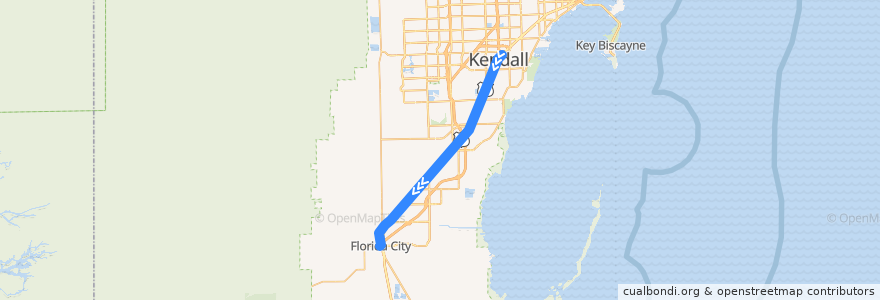 Mapa del recorrido MDT route 34 Express (via Transitway) de la línea  en Miami-Dade County.