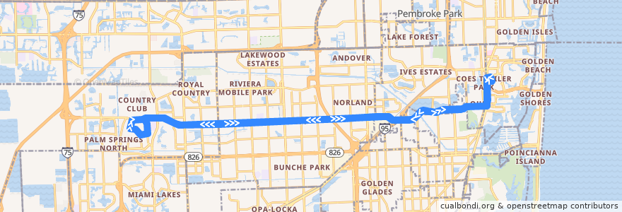 Mapa del recorrido MDT route 183 183rd Local de la línea  en Miami-Dade County.