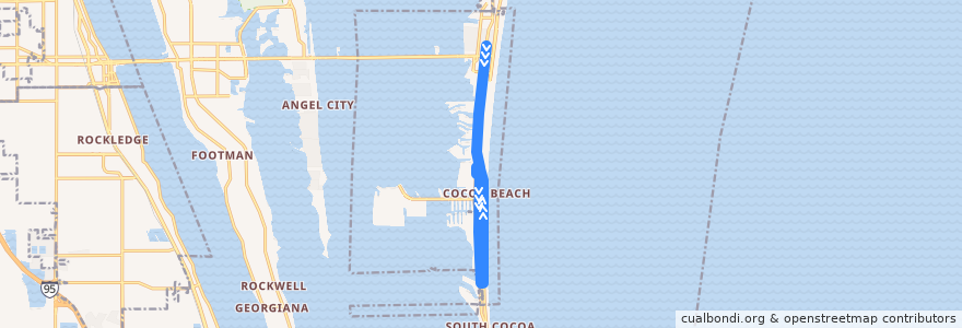 Mapa del recorrido SCAT route 9 (Cocoa Beach Loop) de la línea  en Cocoa Beach.