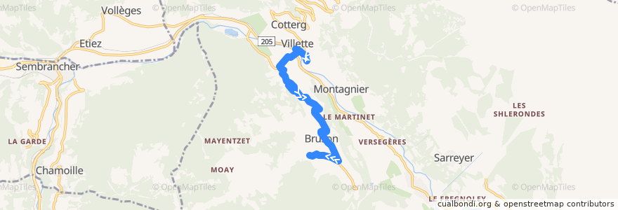 Mapa del recorrido Bus Le Châble <-> Bruson de la línea  en Val de Bagnes.