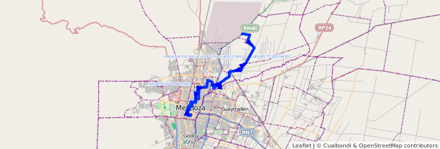 Mapa del recorrido 133 - Borbollon por Calle Maipu - Casa de Gob. de la línea G06 en メンドーサ州.