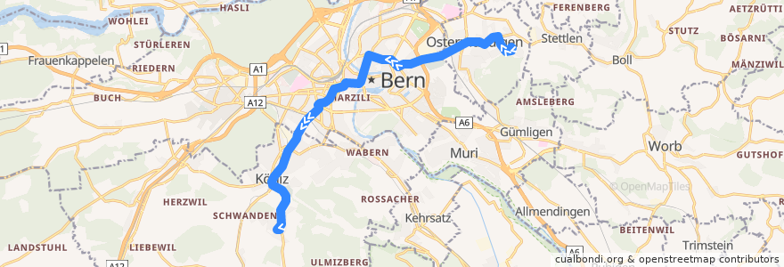 Mapa del recorrido Bus 10: Ostermundigen Rüti => Köniz Schliern de la línea  en Verwaltungskreis Bern-Mittelland.