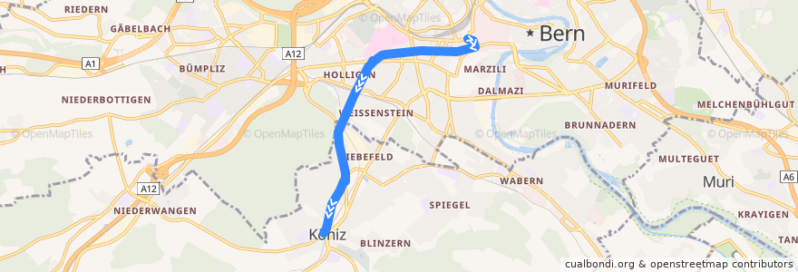 Mapa del recorrido Bus 17: Bern Bahnhof => Köniz Weiermatt de la línea  en Verwaltungskreis Bern-Mittelland.