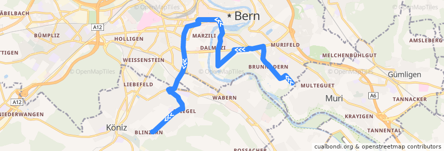 Mapa del recorrido Bus 19: Elfenau => Blinzern de la línea  en Verwaltungskreis Bern-Mittelland.