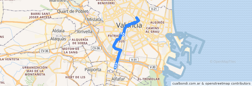 Mapa del recorrido Bus 9: La Torre => Albereda de la línea  en Comarca de València.