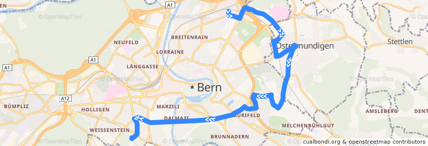 Mapa del recorrido Bus 28: Wankdorf Bahnhof => Weissenbühl Bahnhof de la línea  en Verwaltungskreis Bern-Mittelland.