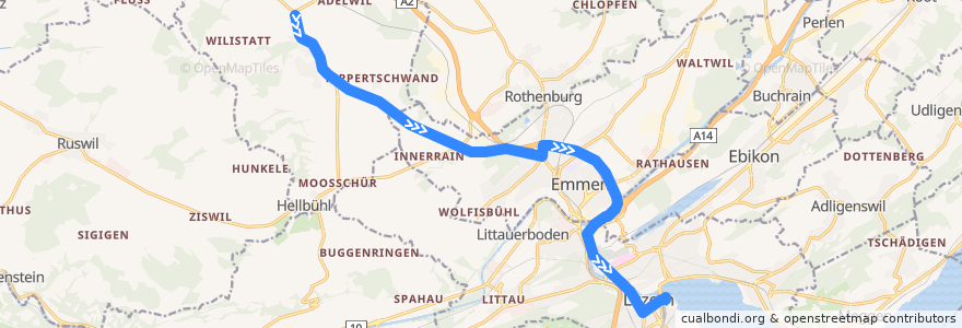 Mapa del recorrido Bus 72: Neuenkirch, Lippenrüti => Luzern, Bahnhof de la línea  en Luzern.