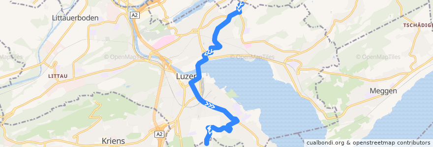 Mapa del recorrido Bus 7: Luzern, Unterlöchli => Luzern, Biregghof de la línea  en Luzern.