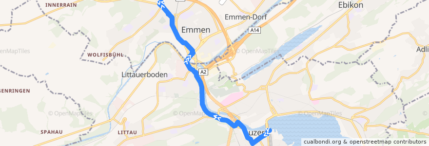 Mapa del recorrido Bus 2: Luzern, Bahnhof => Emmenbrücke, Sprengi de la línea  en Luzern.