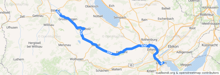 Mapa del recorrido Bus 61: Ettiswil, Post => Luzern, Bahnhof de la línea  en Luzern.