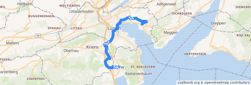 Mapa del recorrido Bus 14: Horw, Zentrum => Luzern, Brüelstrasse de la línea  en Lucerna.