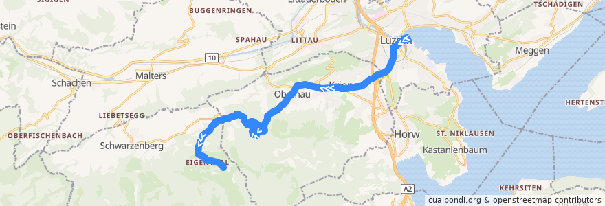 Mapa del recorrido Bus 71: Luzern, Bahnhof => Eigenthal, Talboden de la línea  en Luzern.