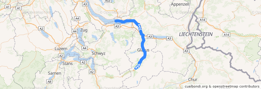 Mapa del recorrido S6: Linthal => Rapperswil de la línea  en Suíça.