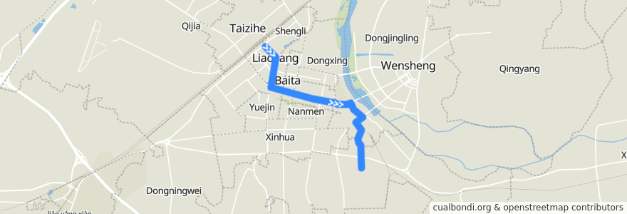 Mapa del recorrido 001路: 站前 -> 开发区 de la línea  en 白塔区.