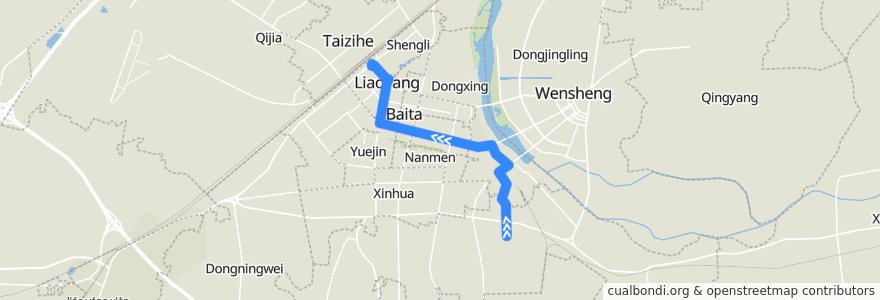 Mapa del recorrido 001路: 开发区 -> 站前 de la línea  en 白塔区.