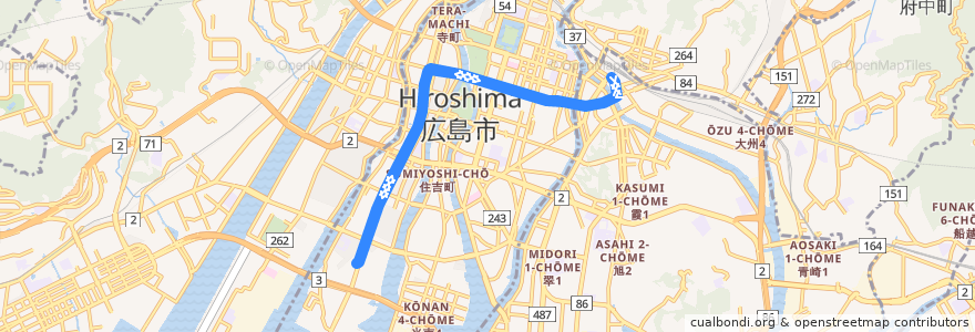 Mapa del recorrido 広島電鉄6号線 de la línea  en Hiroshima.