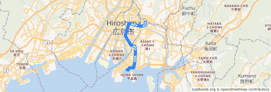 Mapa del recorrido 広島電鉄1号線 de la línea  en Hiroshima.