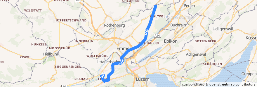 Mapa del recorrido Bus 40: Littau => Emmen => Waldibrücke de la línea  en Lucerne.