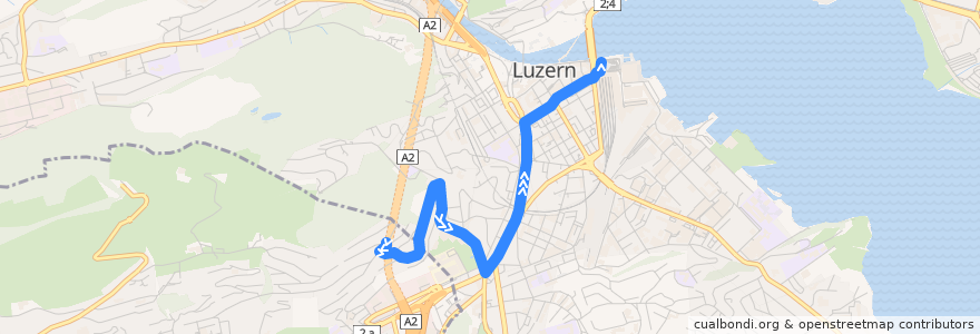 Mapa del recorrido Bus 11: Kriens, Datenberg => Luzern, Bahnhof de la línea  en 루체른.