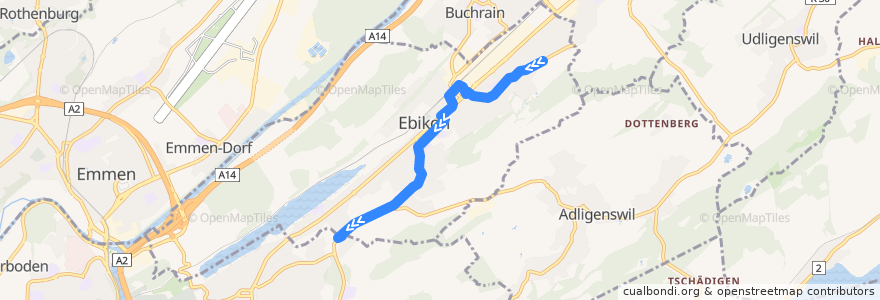 Mapa del recorrido Bus 26: Ebikon, Ottigenbühl => Luzern, Brüelstrasse de la línea  en Lucerna.