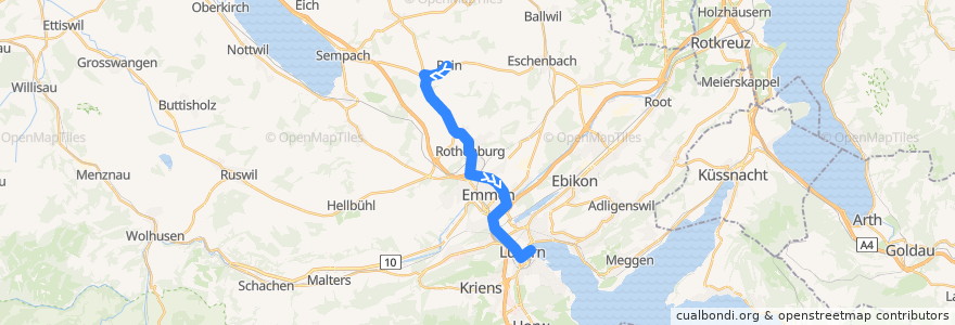 Mapa del recorrido Bus 51: Rain, Dorf => Luzern, Bahnhof de la línea  en Lucerne.