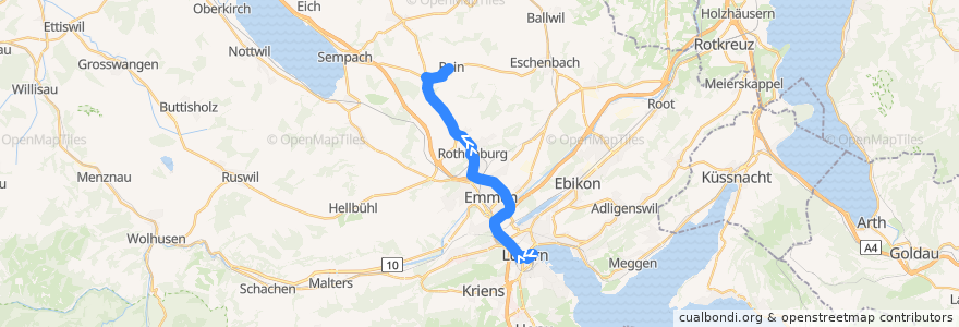 Mapa del recorrido Bus 51: Luzern, Bahnhof => Rain, Dorf de la línea  en Lucerne.