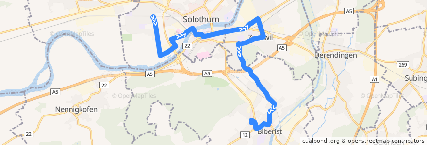 Mapa del recorrido Bus 6: Solothurn Allmend => Biberist RBS de la línea  en Bezirk Wasseramt.