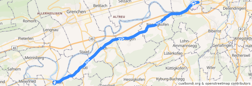 Mapa del recorrido Bus 8: Büren an der Aare => Solothurn de la línea  en Schweiz/Suisse/Svizzera/Svizra.