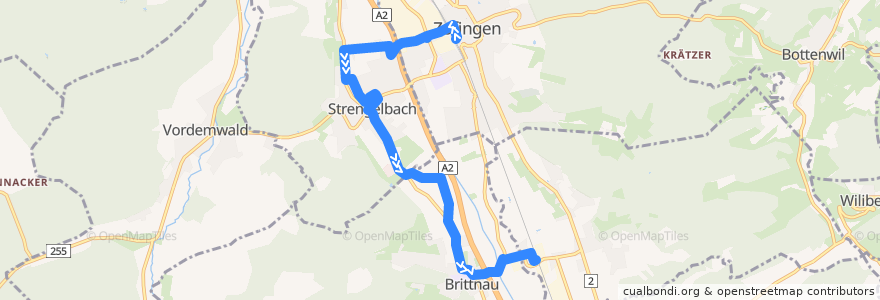 Mapa del recorrido Bus 4: Zofingen => Brittnau-Wikon de la línea  en Bezirk Zofingen.