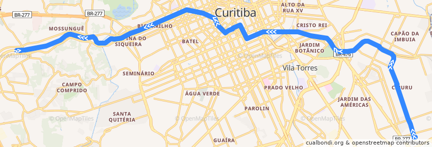 Mapa del recorrido Centenário / Campo Comprido de la línea  en 쿠리치바.