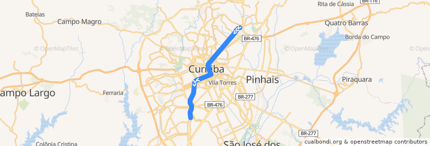 Mapa del recorrido Santa Cândida / Capão Raso de la línea  en Curitiba.