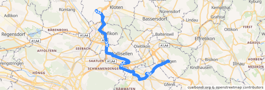 Mapa del recorrido Bus 759: Zürich Flughafen, Bahnhof -> Wangen, Dorfplatz de la línea  en Zurique.