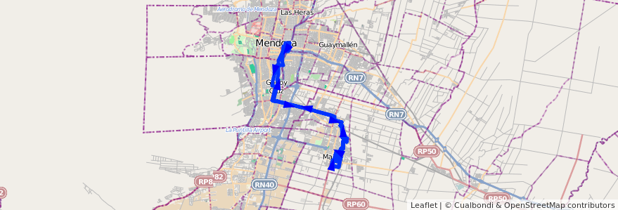 Mapa del recorrido 151 - Maipu- Mendoza- G. Cruz x Boedo (Habiles)  de la línea G09 en Мендоса.