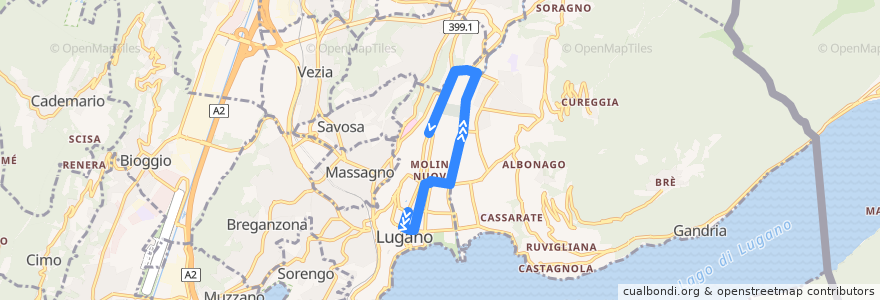 Mapa del recorrido Bus S: Stadio-Centro de la línea  en Circolo di Lugano ovest.