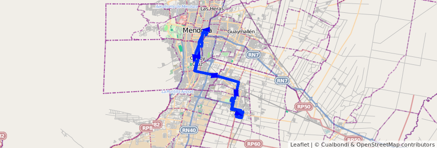 Mapa del recorrido 153 - Maipú - Mendoza por Maza de la línea G10 en Mendoza.