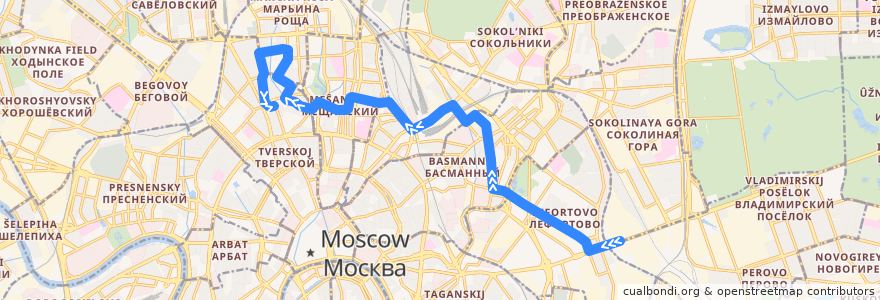 Mapa del recorrido Трамвай 50: Дом культуры «Компрессор» => Нововоротниковский переулок de la línea  en モスクワ.