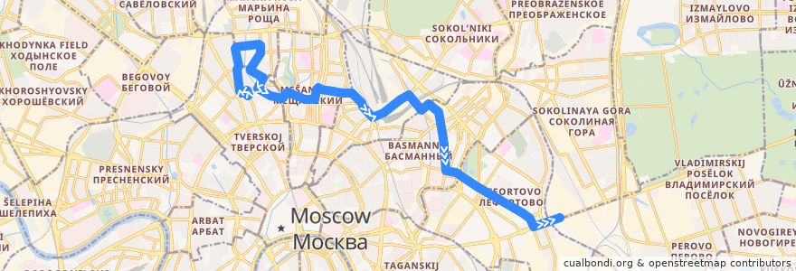 Mapa del recorrido Трамвай 50: Нововоротниковский переулок => Дом культуры «Компрессор» de la línea  en Moscow.