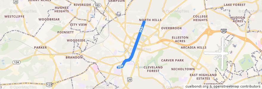 Mapa del recorrido Trolley - Earle St to Fluor Field de la línea  en Greenville.