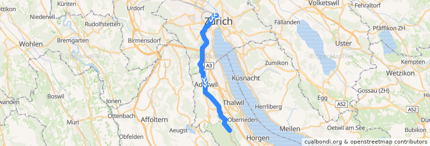 Mapa del recorrido S4: Zürich HB –> Sihlwald de la línea  en Zurich.