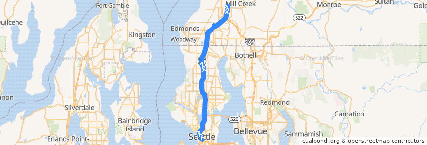 Mapa del recorrido Sound Transit Express Route 511 (northbound) de la línea  en ワシントン州.