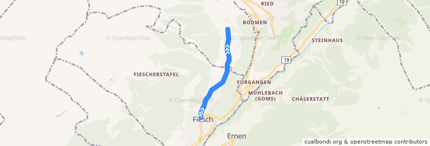 Mapa del recorrido Bus Fiesch <-> Fieschertal de la línea  en Goms.