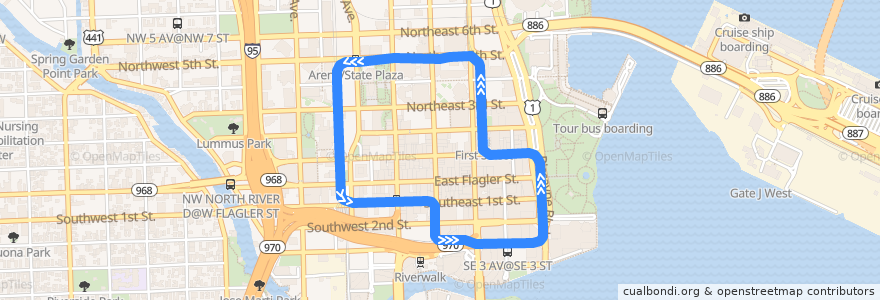 Mapa del recorrido MDT Inner Loop de la línea  en マイアミ.