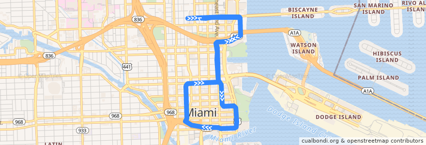 Mapa del recorrido MDT Omni Loop de la línea  en Miami.