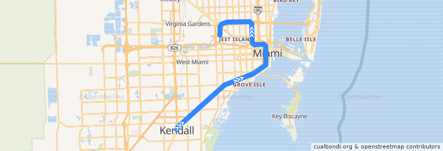 Mapa del recorrido Orange Line: Dadeland South => Miami International Airport de la línea  en مقاطعة ميامي داد.