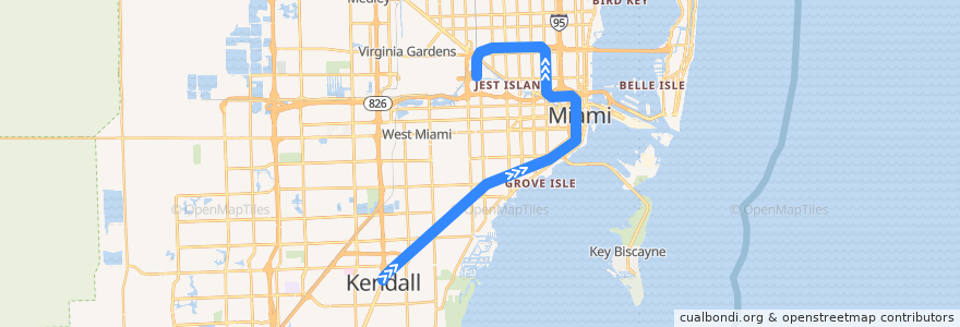 Mapa del recorrido Orange Line: Dadeland South => Miami International Airport de la línea  en Miami-Dade County.